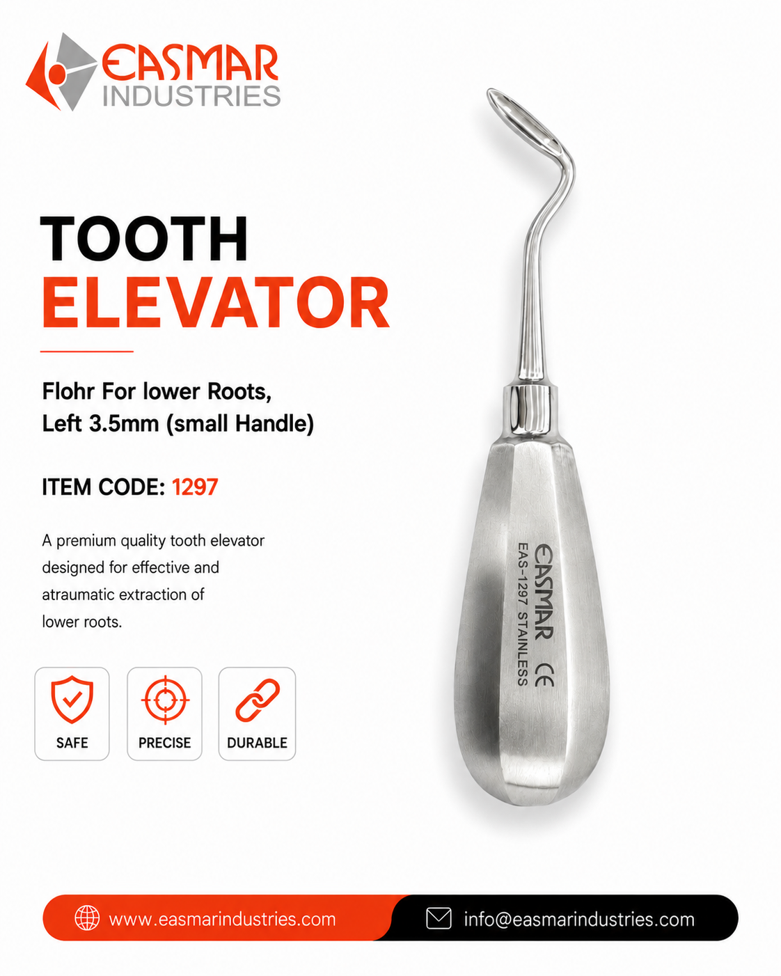 Premium Tooth Elevator Flohr Left 3.5 mm Small Handle