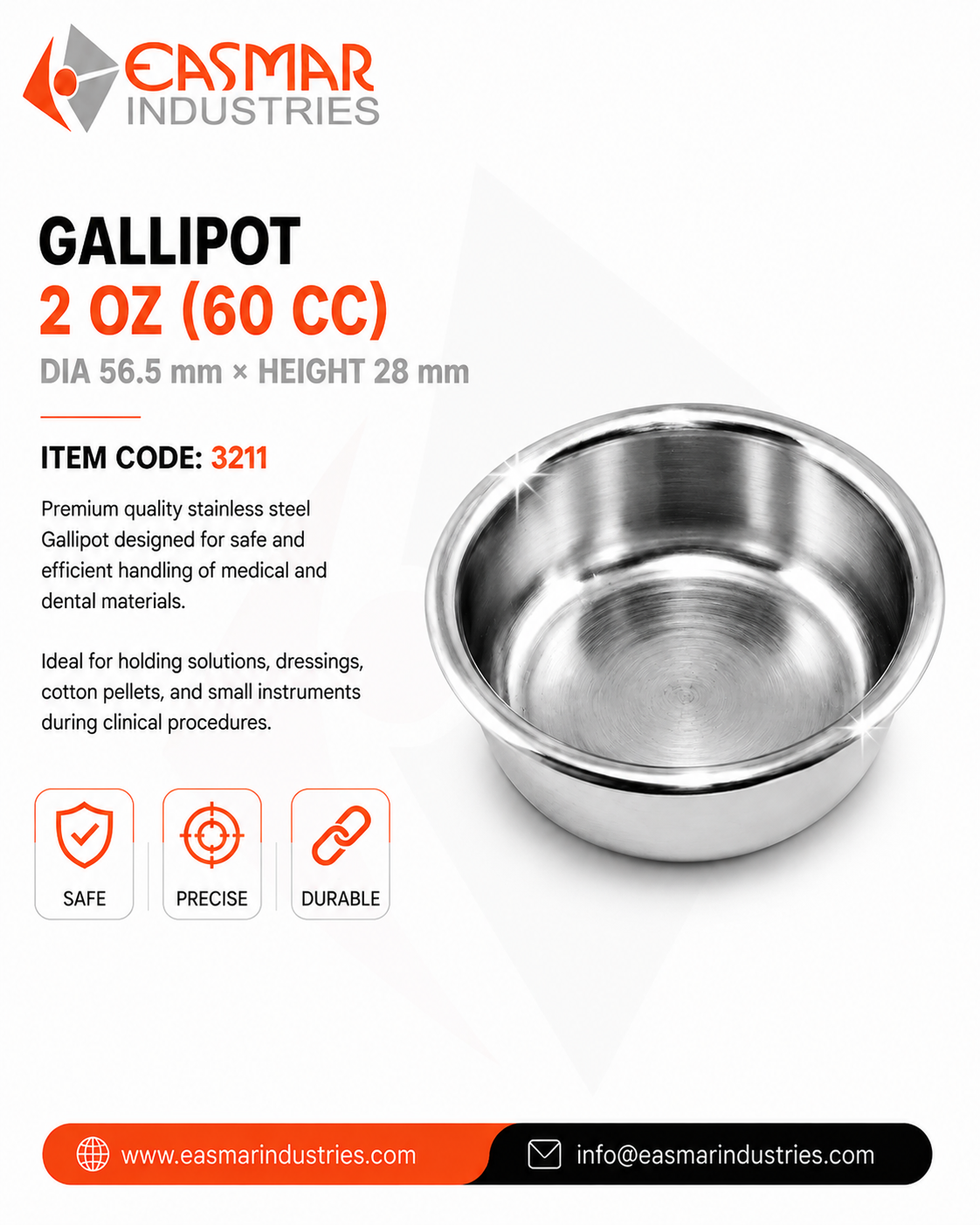 Stainless Steel Gallipot 2 OZ 60 CC
